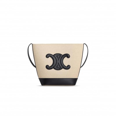 CELINE SMALL BUCKET BAG IN CUIR TRIOMPHE CANVAS AND COWHIDE 198242DU7.01VK (30*22*13cm)